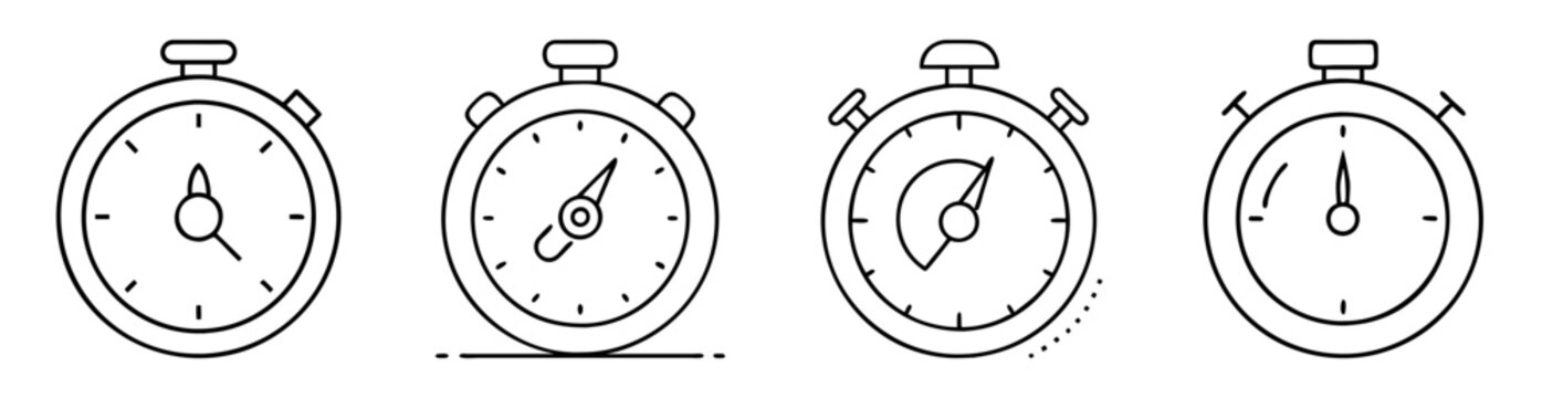 Collection of stopwatch icons illustrating various stages of time progression and tracking