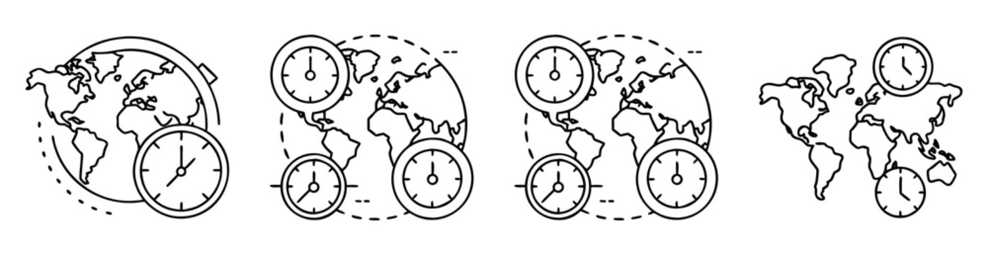World Time Zones, Showing Different Times Across Multiple Locations on Earth