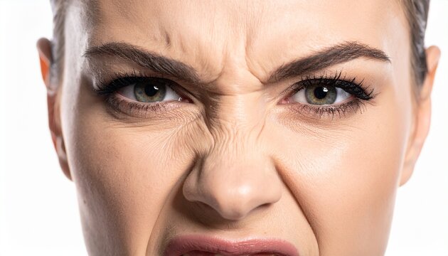 Close-up of a young woman's face showing a strong expression of disgust or displeasure