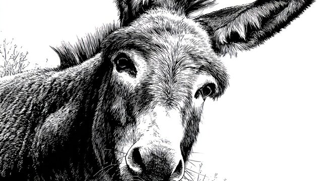Close-up black and white donkey portrait