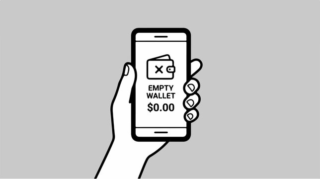 Hand holding empty wallet phone.