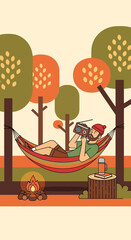 Obraz premium Man Relaxing In Hammock Listening To Vintage Radio Outdoors