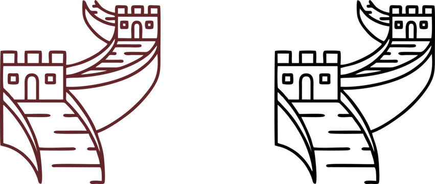 Great Wall of China Landmark Line Art Illustration