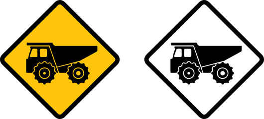 Mining Dump Truck Warning Sign on Yellow Diamond © Cik