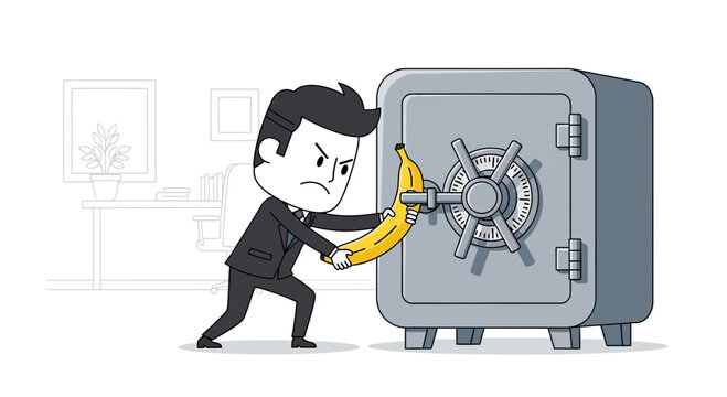 Man Trying To Open A Vault With A Banana Funny Business Concept
