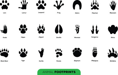 Animal Footprints Tracks Icon Set Wildlife Paw Hoof Print Silhouette Vector Collection © Templates
