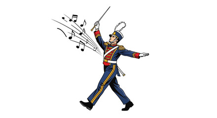 Fototapeta premium Marching Band Conductor Leading Music With Baton And Notes