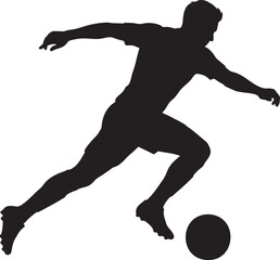 Obraz premium Action soccer player silhouette running with ball professional football athlete in motion isolated on white background dynamic sports competition graphic for logo design web icon and vector illustrati