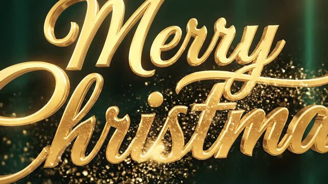 Merry Christmas golden text on dark green background