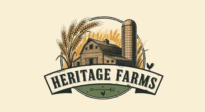 Heritage Farms Vintage Logo Design for Agricultural Business