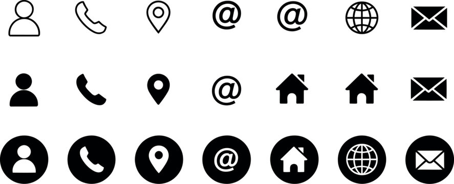 Contact icons communication vector set contact information symbols for business cards email phone address clean design illustration