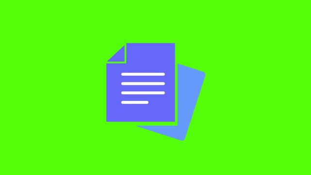 Document File Icon Animation on Green Screen Background, Digital Paper Sheet UI Symbol Chroma Key