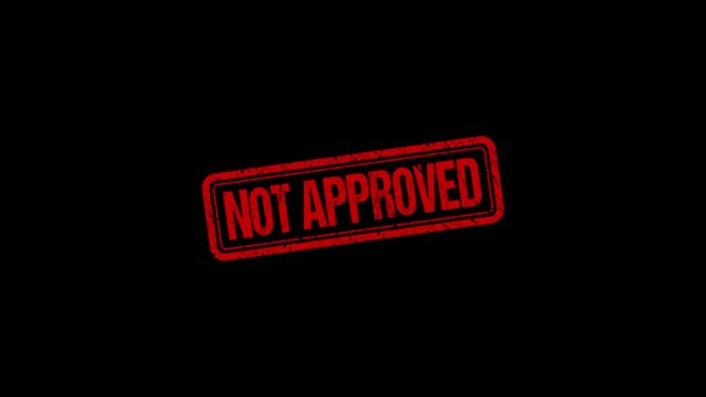 Not Approved stamp design motion graphics. grunge rubber stamp impression animation. not approved distressed texture effect 4k video.