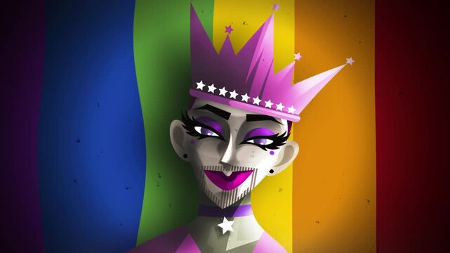 beautiful drag lady queen with pink crown and pride flags