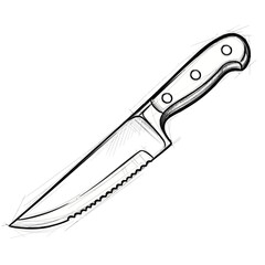 Obraz premium Sketch of a Serrated Kitchen Knife
