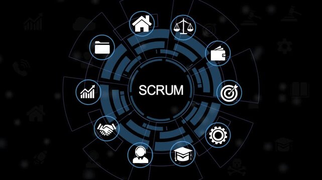 SCRUM, agile development methodology concept. Task sprint teamwork methodology. Adaptable, fast, flexible and effective agile framework. Scrum roles, product owner, scrum master..