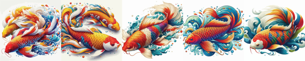 Fototapeta premium vector image of colorful koi fish on a white background
