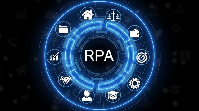 4k RPA word tag cloud;Robotic Process Automation computer code.The Matrix binary text design animation;changing from zero to one digits;abstract tech 4k motion.