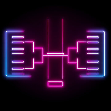 Glowing neon or outline championship single elimination tournament bracket or tree diagram isolated on neon . Fields for 8 players or teams, 4 from each side. It 4k video animation.