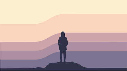 Man stands on soft evergreen background at pastel sunset © Sixer's Design