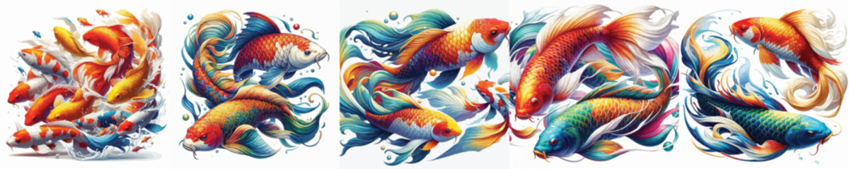 Fototapeta premium vector image of colorful koi fish on a white background