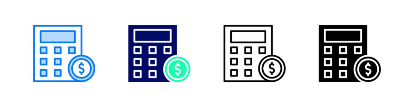 Calculator Multiple Style Icon Set Vector 