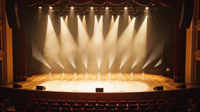 Empty theater stage with spotlights