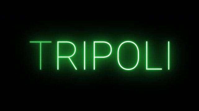 Flickering neon green glowing tripoli sign animated on black background.