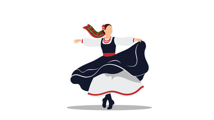 Obraz premium Illustration of a female dancer wearing a traditional Polish folk costume with a full skirt and red boots performing a cultural dance.