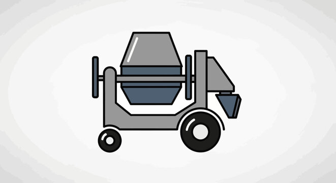Concrete mixer machine illustration for construction projects. Cement mixing equipment vector icon for building sites and industrial work.