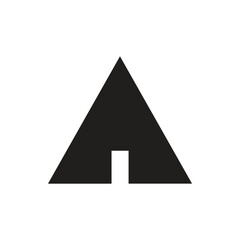 Minimalist Black Triangle Tent Icon on a Clean White Background © Andini