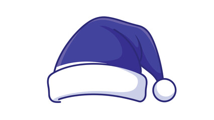 Fototapeta premium Bright blue Santa Claus hat with white trim and a pom-pom isolated on a plain white background for festive holiday graphic designs.