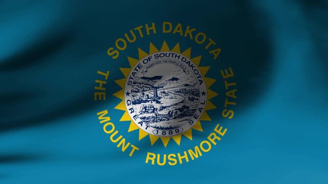 Close-up of South Dakota State Flag Waving Gently in Slow Motion