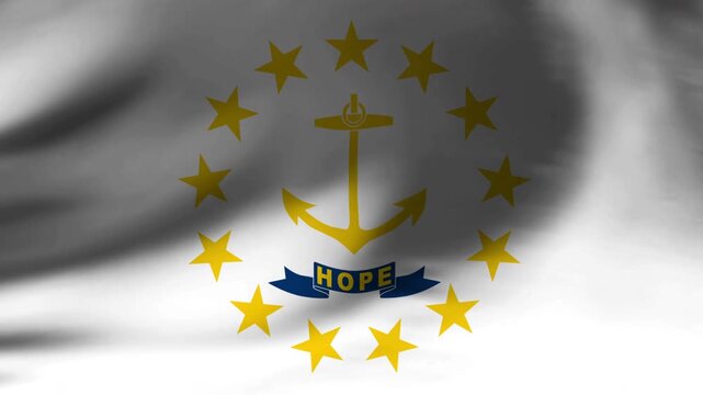 Waving Rhode Island State Flag with Anchor and Stars Close-up, Real Time