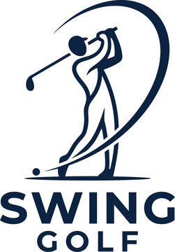 Swing golf logo with player silhouette and dynamic finish arc