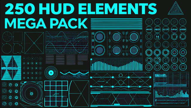 Neon hud elements mega pack design collection for user interfaces