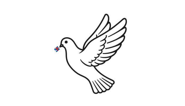 white dove flying with global flag in beak symbol of international peace and world unity vector illustration
