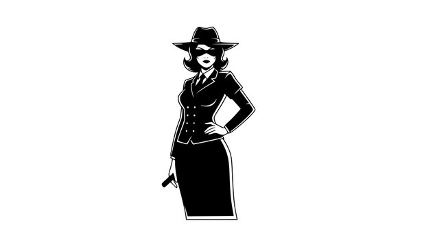 Old school mafia woman silhouette noir style female vector illustration for t shirt and design template isolated on white background