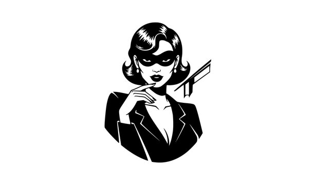 Noir film lady silhouette retro mafia woman vector illustration old school style isolated on white background