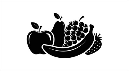 Assortment of fresh fruits in a striking black and white silhouette. © fafa