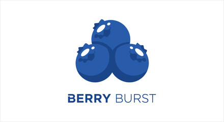 Three vibrant blueberries in a minimalist Berry Burst logo design. © fafa