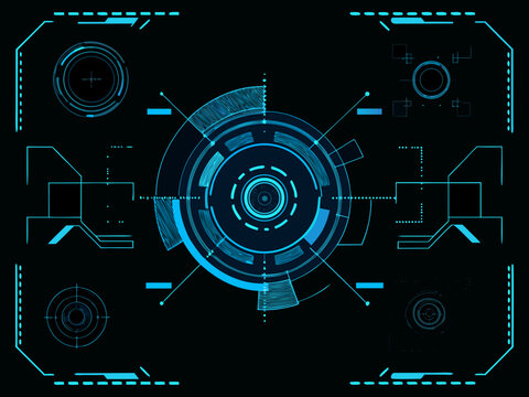 Futuristic heads up display with concentric circles and digital targeting elements