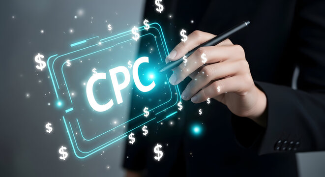 Modern Business Concept of Cost Per Click CPC with Hand and Pen
