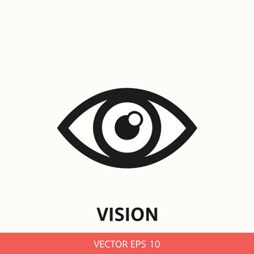 Minimalist black eye icon on white background, text "VISION" below