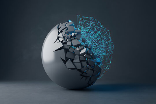 Shattered Metallic Sphere with Emerging Blue Network Structure