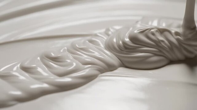 Thick White Liquid Pouring and Swirling Macro Shot