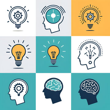 Concepts of unlearning, relearning, brainstorming, and creative problem-solving in a vector icon format for educational purposes