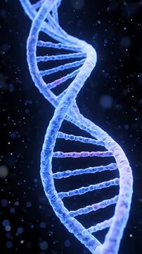 Cinematic DNA Helix Animation Blue Glow Dark Background Particles