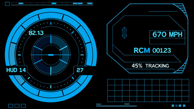 Futuristic heads up display showing speed tracking and radar information