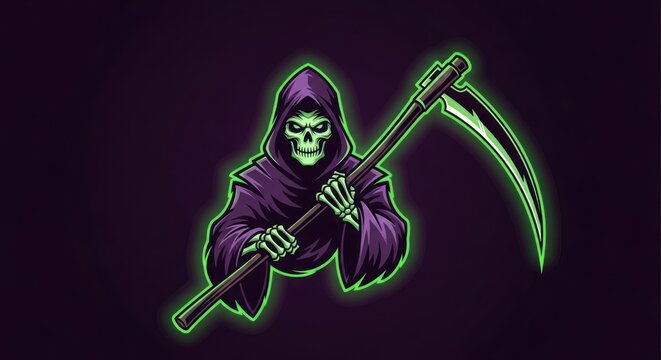Grim Reaper Cartoon Character with Scythe.